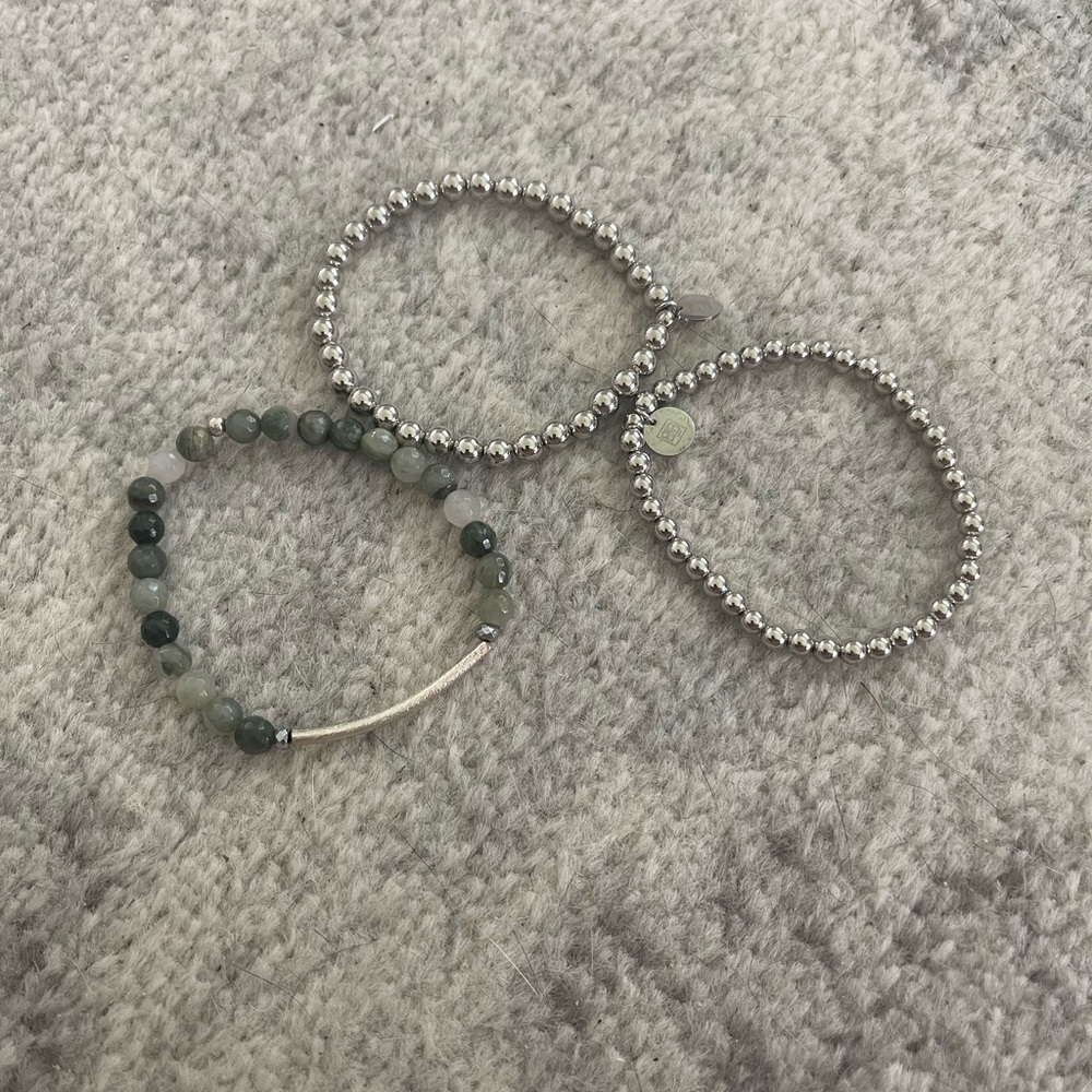 Silver BB Lila stack of 3 Bracelets